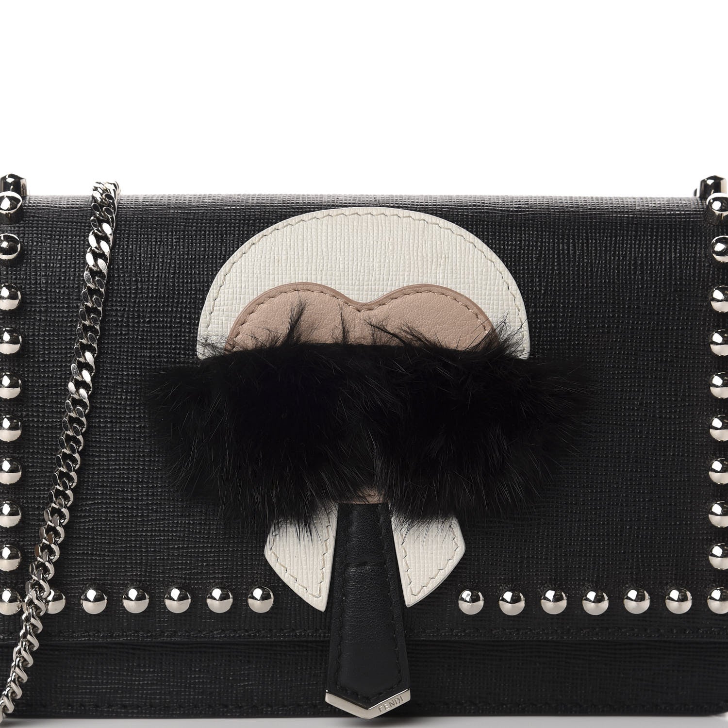 Fendi Vitello Elite Mink Fur Studded Karlito Tube Wallet on Chain Black 10 of 10