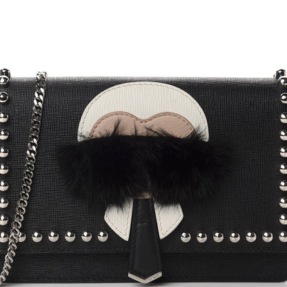 Fendi Vitello Elite Mink Fur Studded Karlito Tube Wallet on Chain Black 10 of 10
