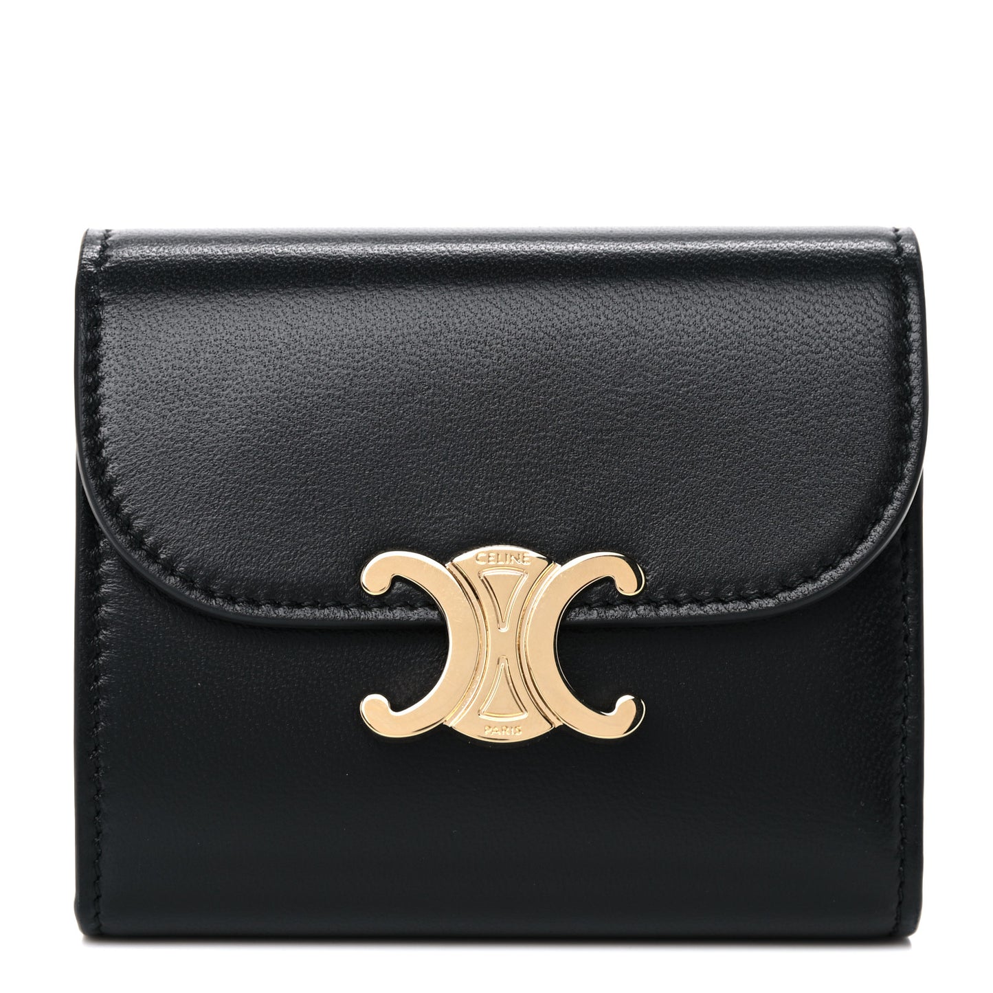 Shiny Smooth Lambskin Small Triomphe Wallet Black