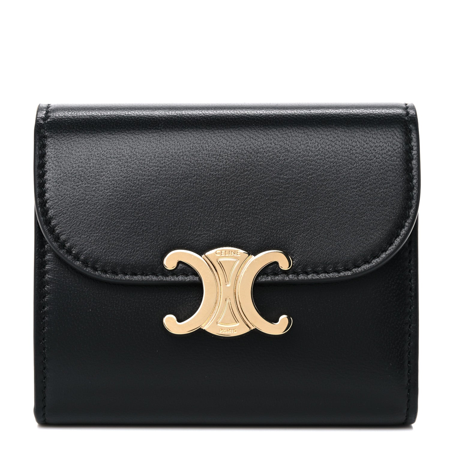 Celine Shiny Smooth Lambskin Small Triomphe Wallet Black 1 of 12