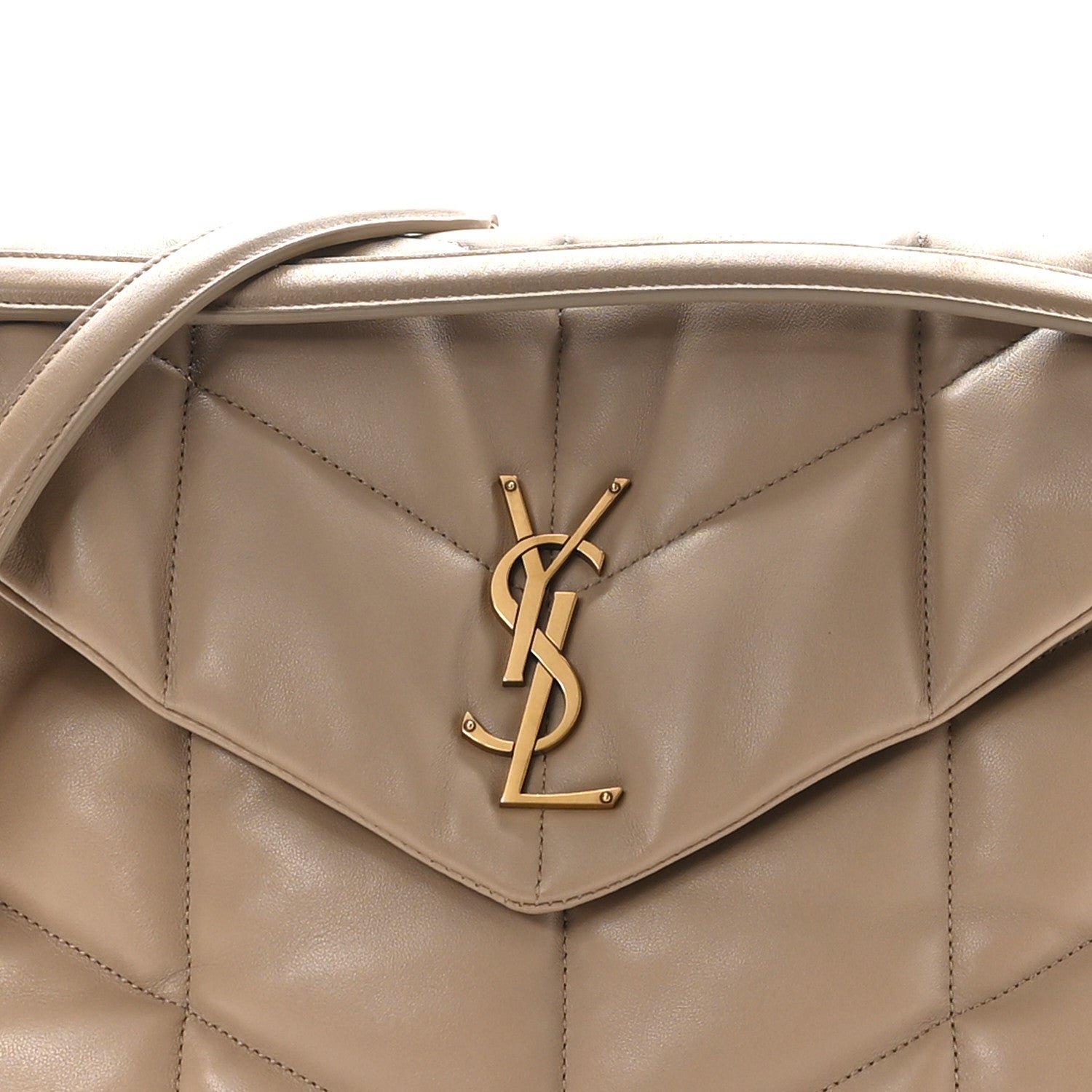 Saint Laurent Lambskin Quilted Medium Loulou Puffer Monogram Chain Satchel Dark Beige 8 of 10