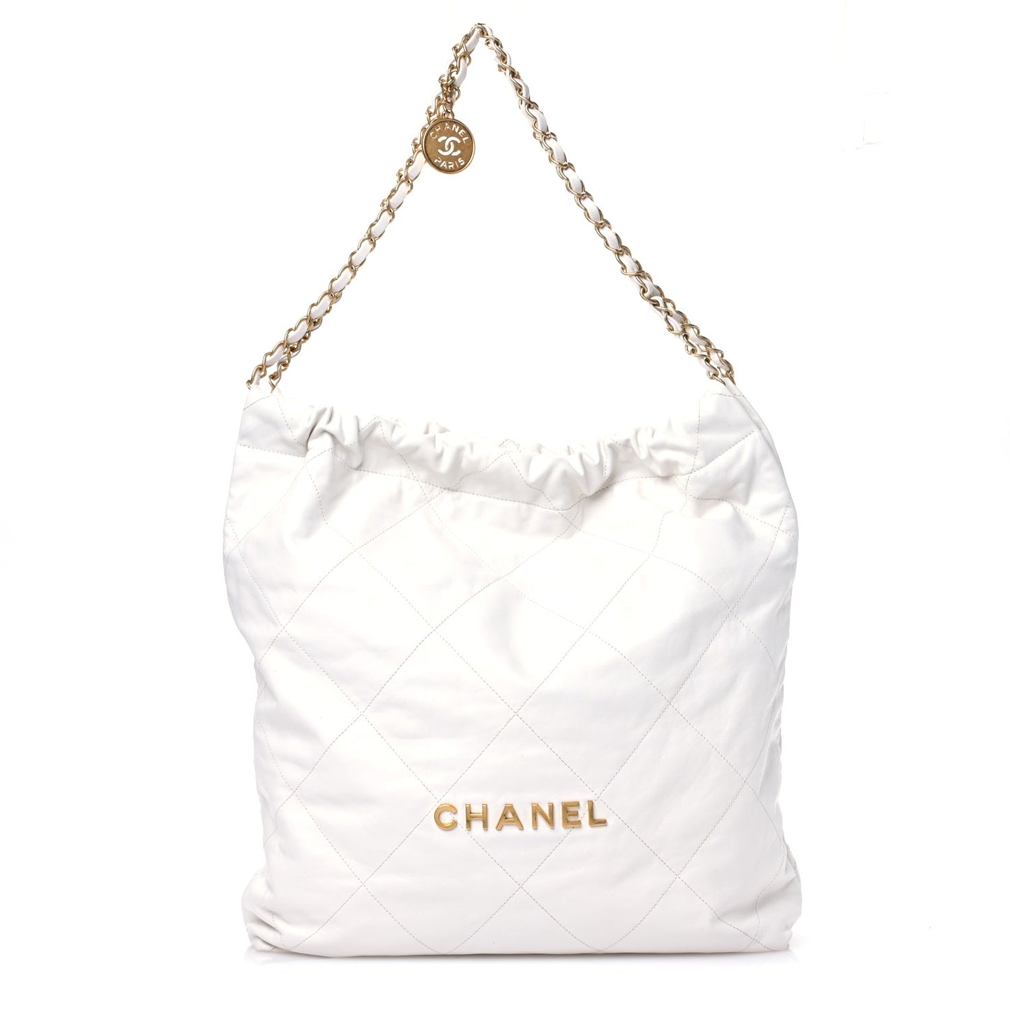 Shiny Calfskin Quilted Large Chanel 22 White