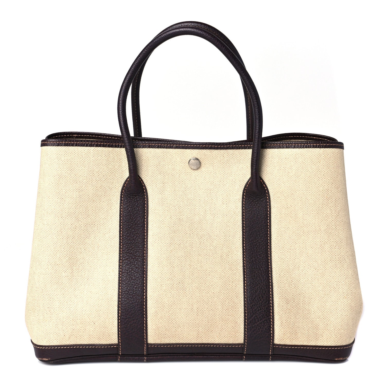 Hermes Buffle Skipper Toile Garden Party 36 MM Tote Marron Fonce 1 of 11