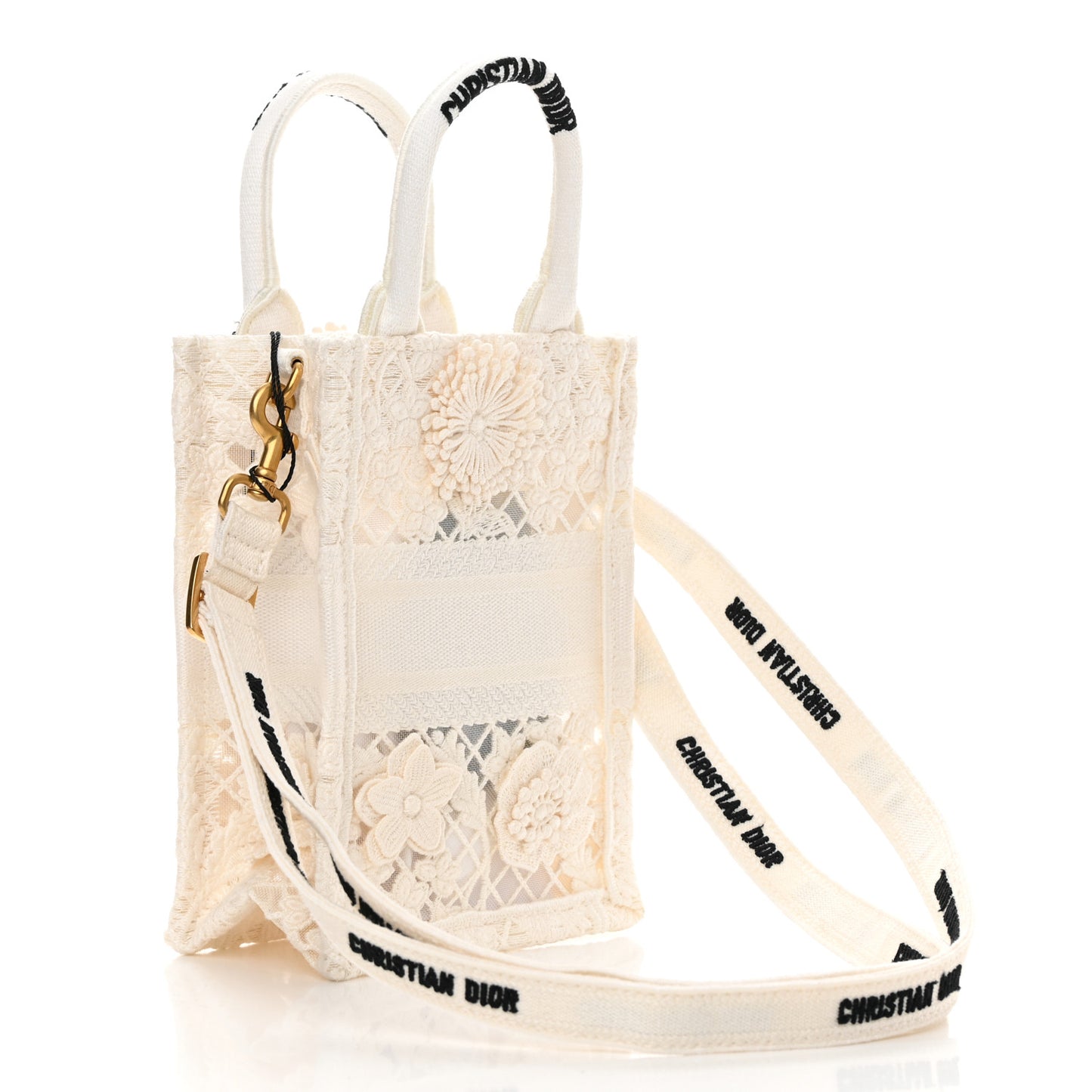 Embroidered D-Lace Mini Book Tote Phone Bag White Black