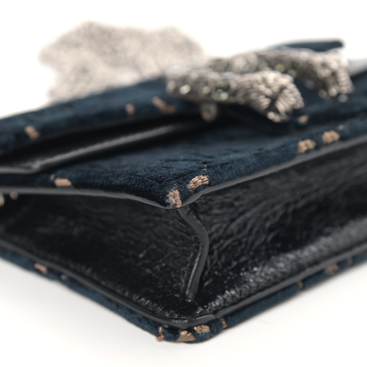 Gucci Velvet GG Monogram Super Mini Dionysus Shoulder Bag Blue Beige Black 4 of 14