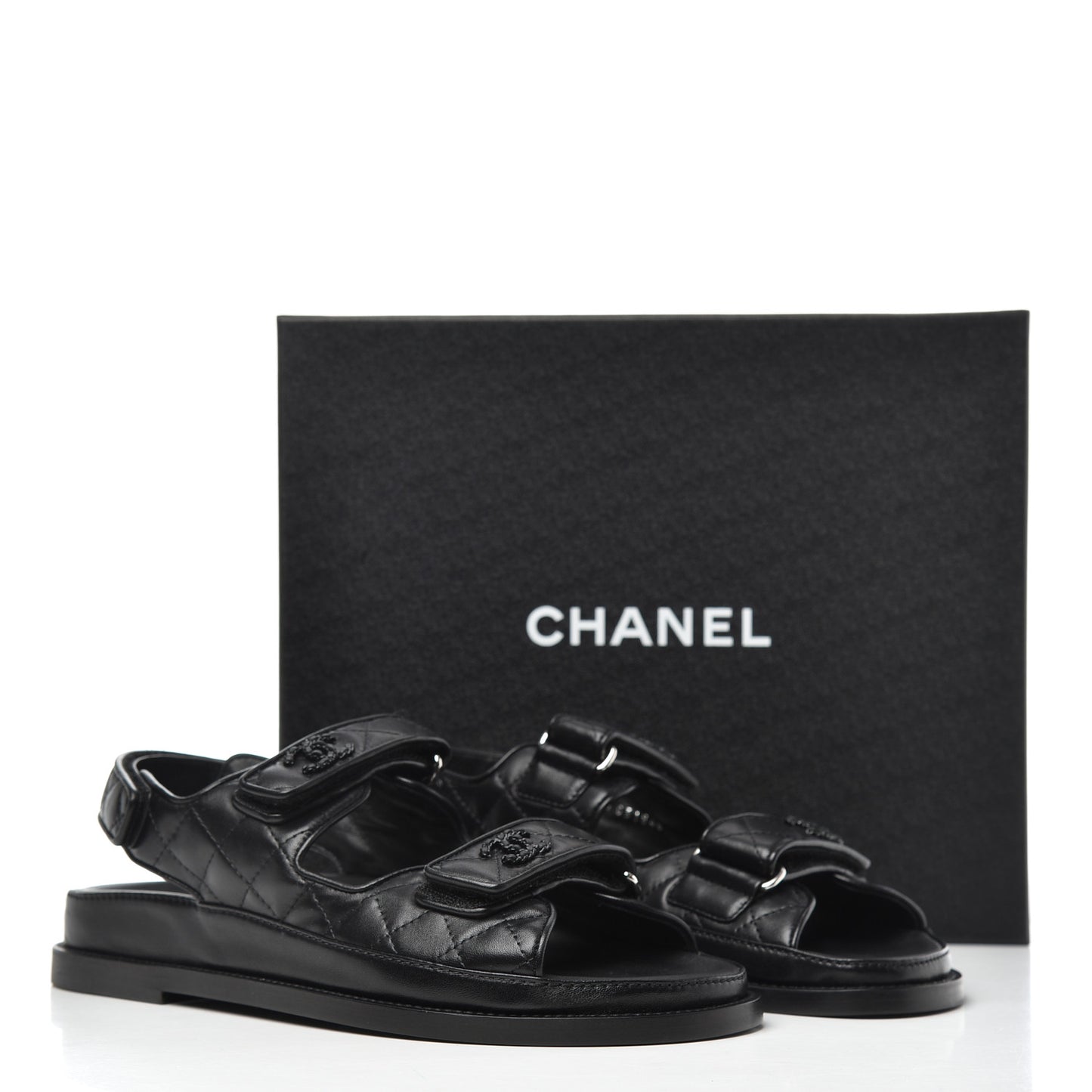 Lambskin Quilted Velcro Dad Sandals 38.5 So Black