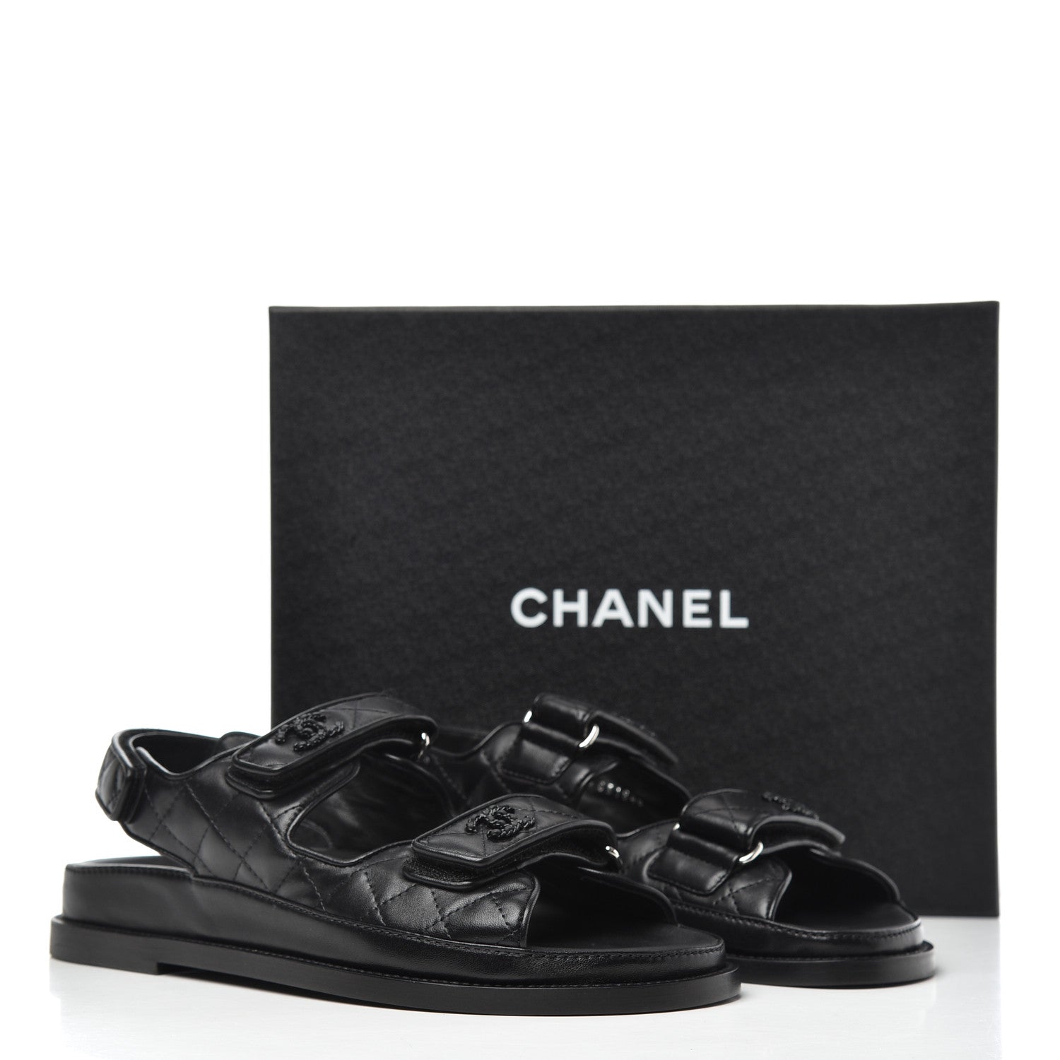 Chanel Lambskin Quilted Velcro Dad Sandals 38.5 So Black 8 of 8