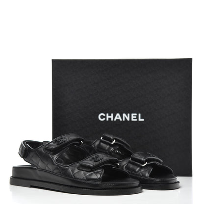 Chanel Lambskin Quilted Velcro Dad Sandals 38.5 So Black 8 of 8