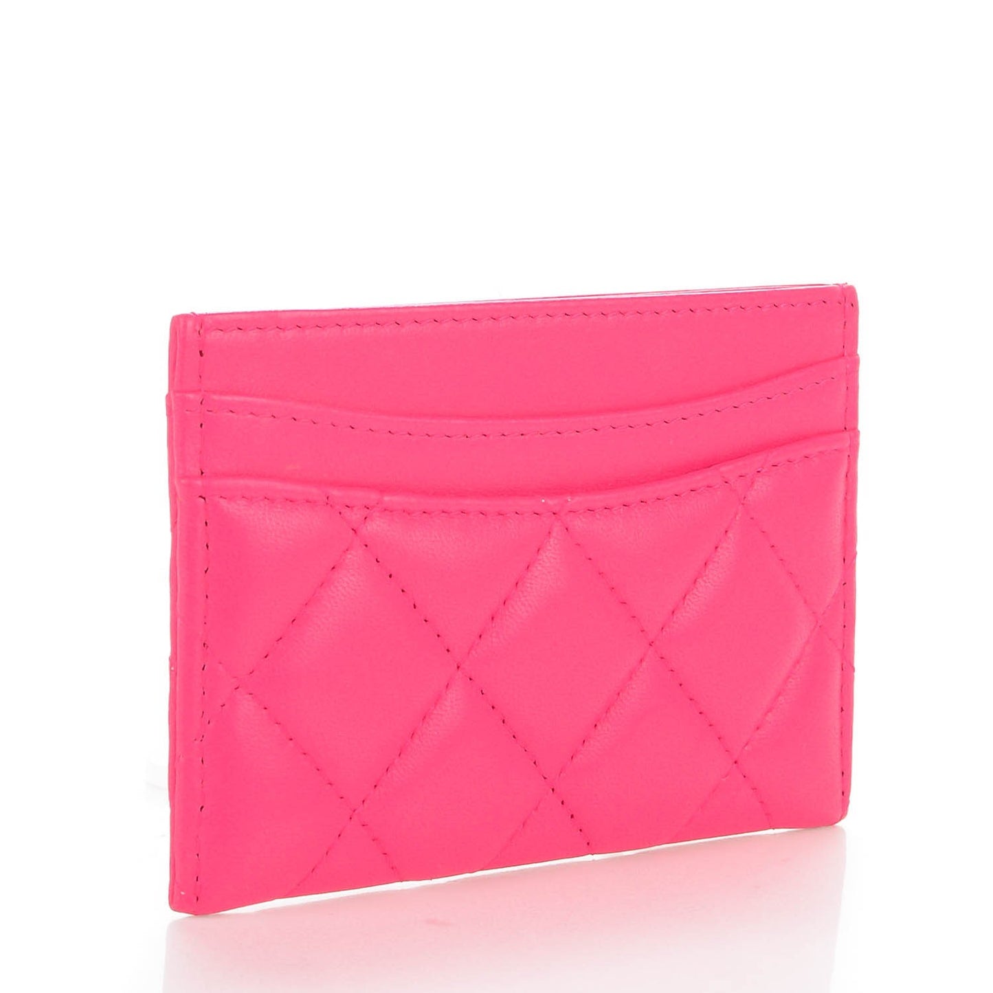 Lambskin Quilted Card Holder Fuchsia