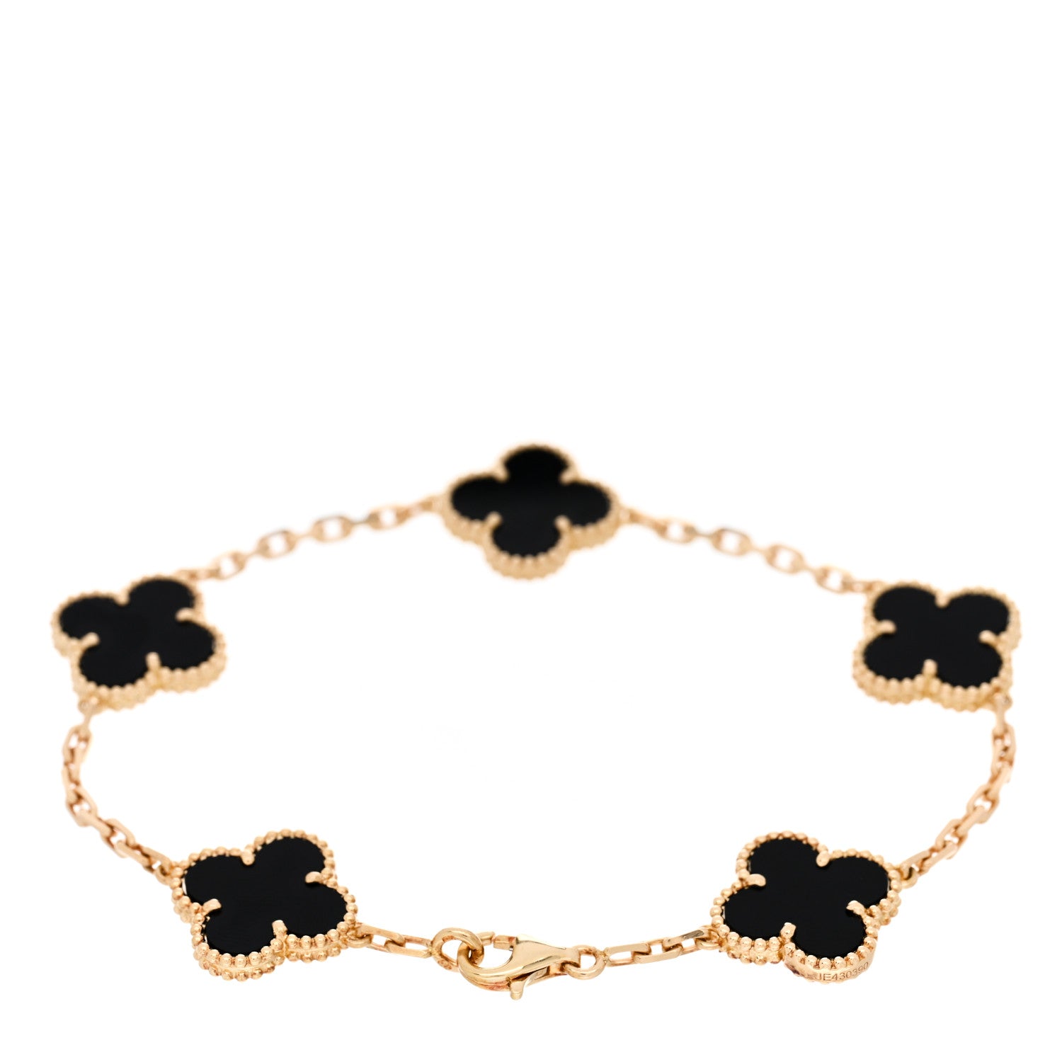 Van Cleef & Arpels 18K Yellow Gold Black Onyx 5 Motifs Vintage Alhambra Bracelet 2 of 4