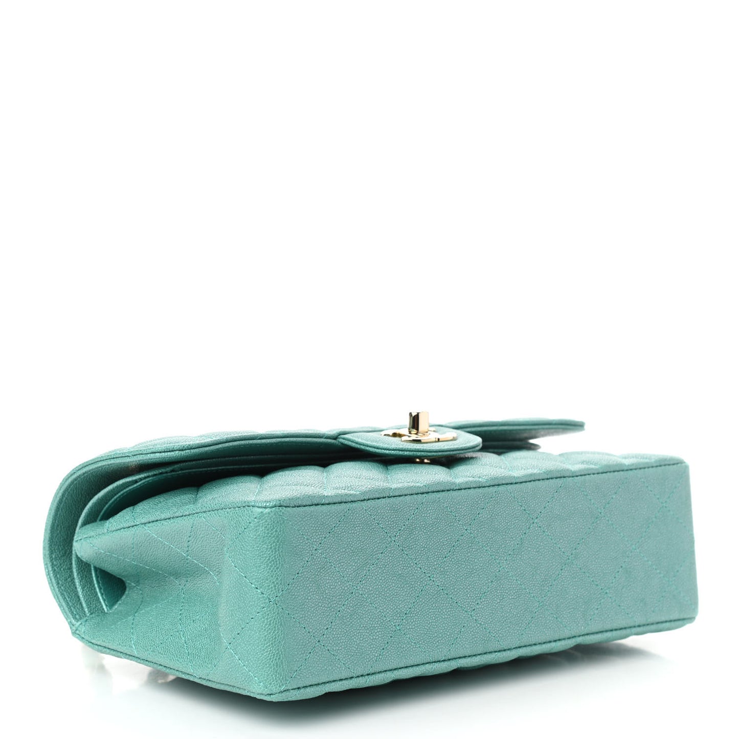 Iridescent Caviar Quilted Small Double Flap Green