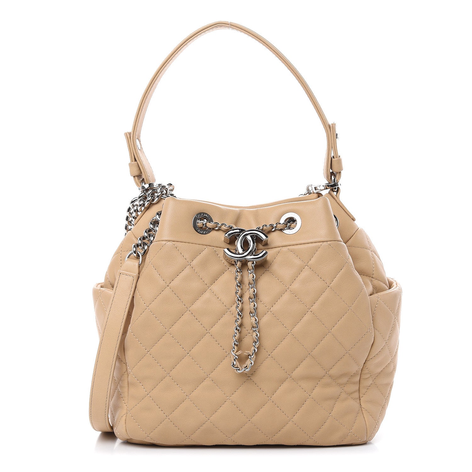 Chanel Lambskin Quilted Small CC Chain Bucket Bag Beige 1 of 18