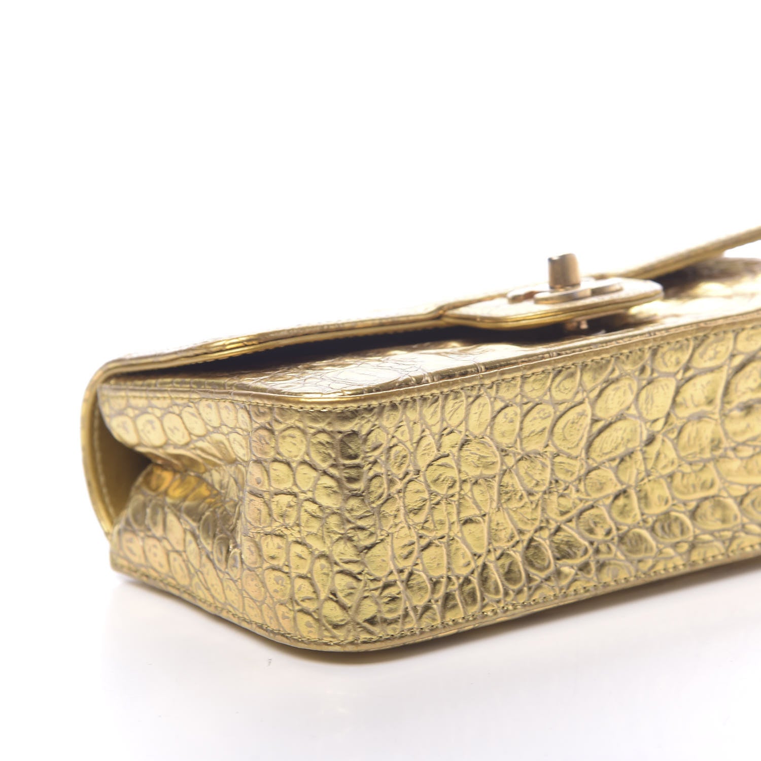 Chanel Metallic Calfskin Crocodile Embossed Cocodile Rectangular Mini Flap Gold 8 of 11