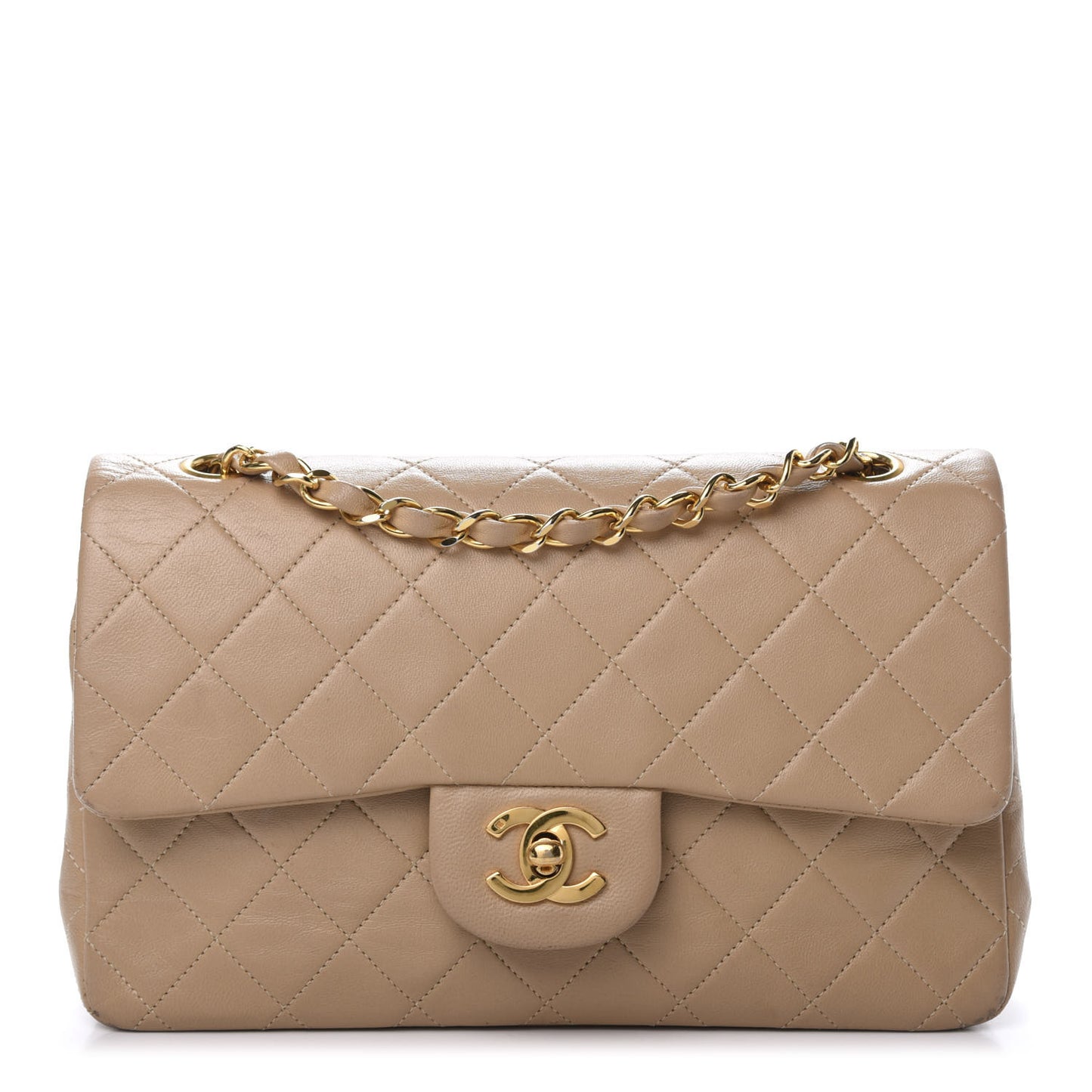 Lambskin Quilted Small Double Flap Beige