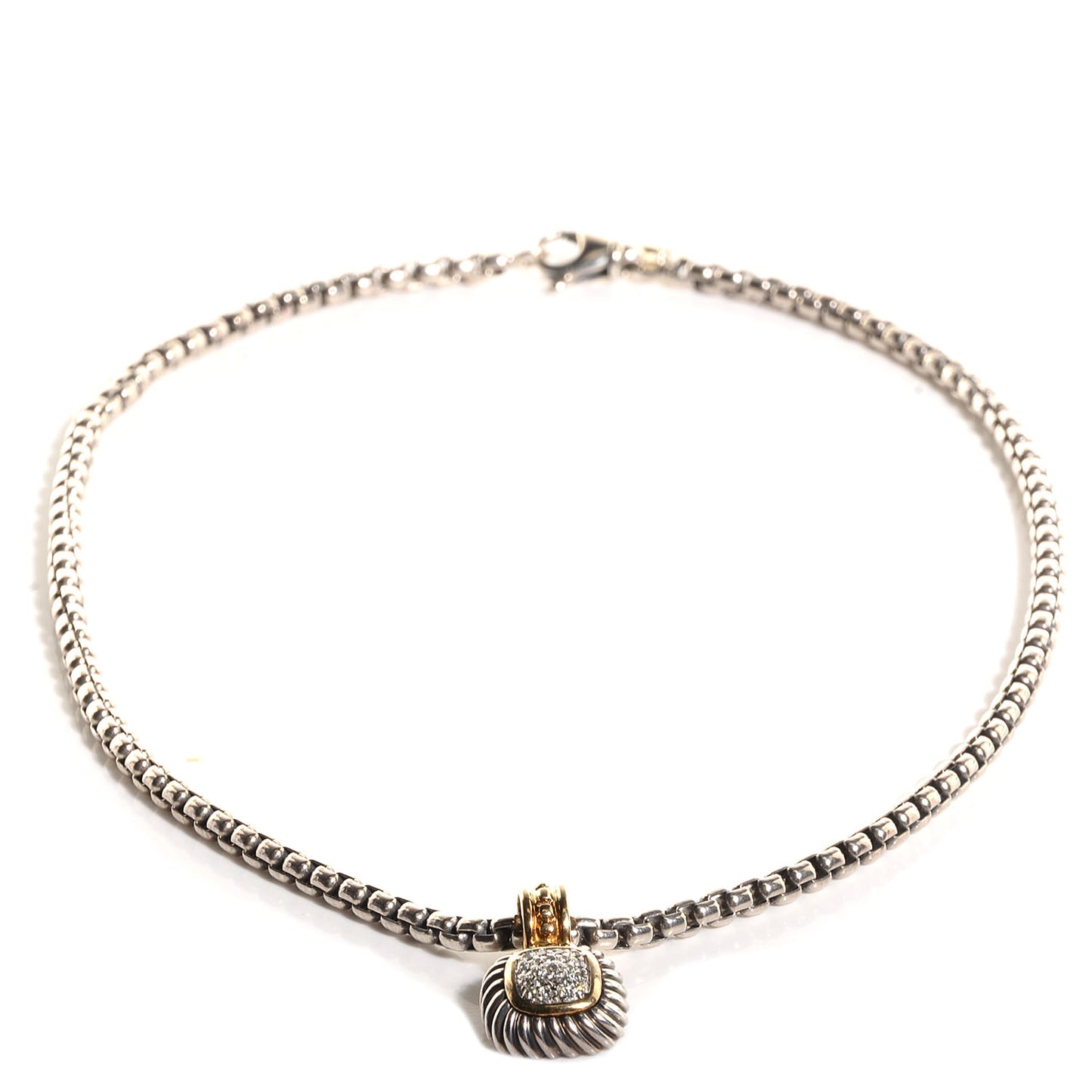 Sterling Silver 18k Yellow Gold Pave Diamond 14mm Albion Pendant Necklace