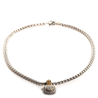 David Yurman Sterling Silver 18k Yellow Gold Pave Diamond 14mm Albion Pendant Necklace 4 of 6
