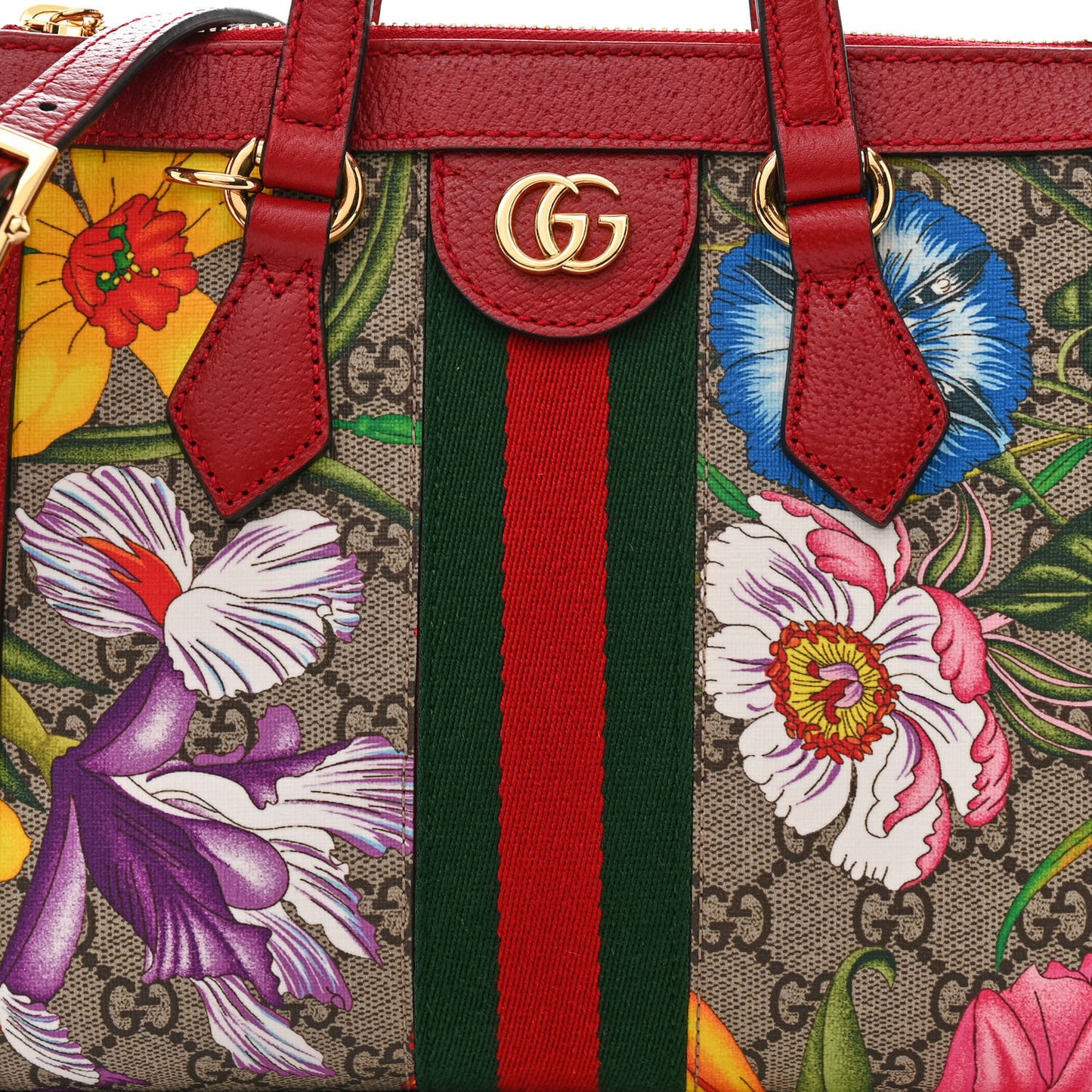 GG Supreme Monogram Flora Web Small Ophidia Tote Bag Red