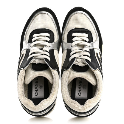 Chanel Mesh Suede Calfskin Grained Calfskin Womens CC Sneakers 35 Black White Silver 3 of 12
