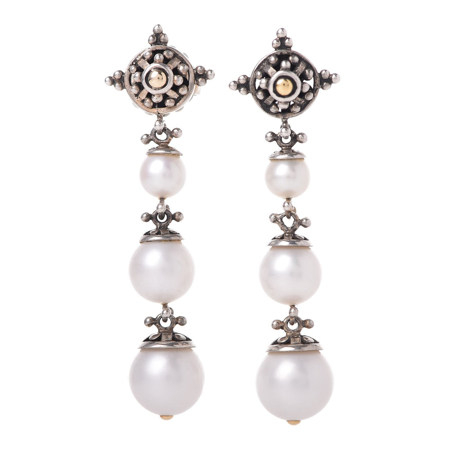 JOHN HARDY Sterling Silver 18K Yellow Gold Pearl Jaisalmer Drop Earrings