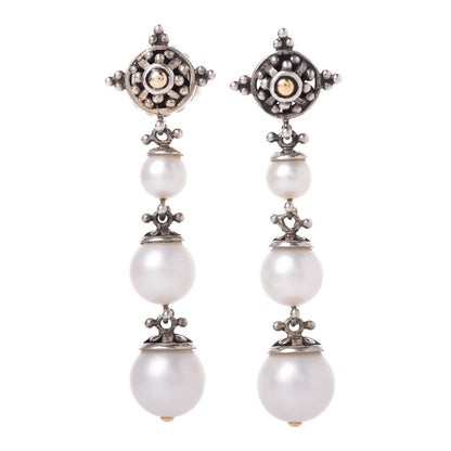 Louis Vuitton JOHN HARDY Sterling Silver 18K Yellow Gold Pearl Jaisalmer Drop Earrings 1 of 5