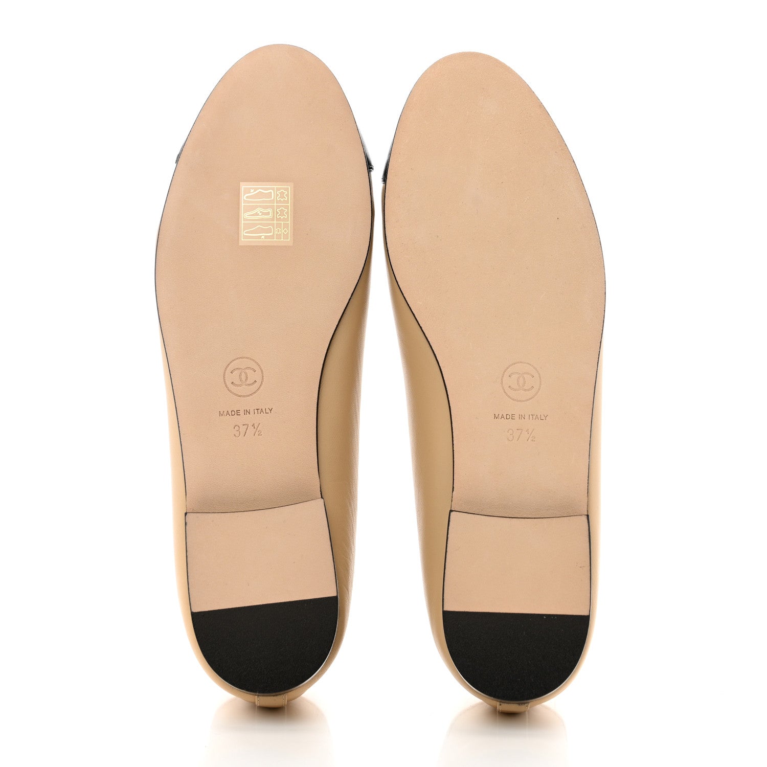 Chanel Lambskin Cap Toe CC Ballerina Flats 37.5 Beige Black 5 of 9