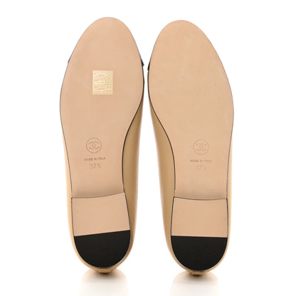 Chanel Lambskin Cap Toe CC Ballerina Flats 37.5 Beige Black 5 of 9