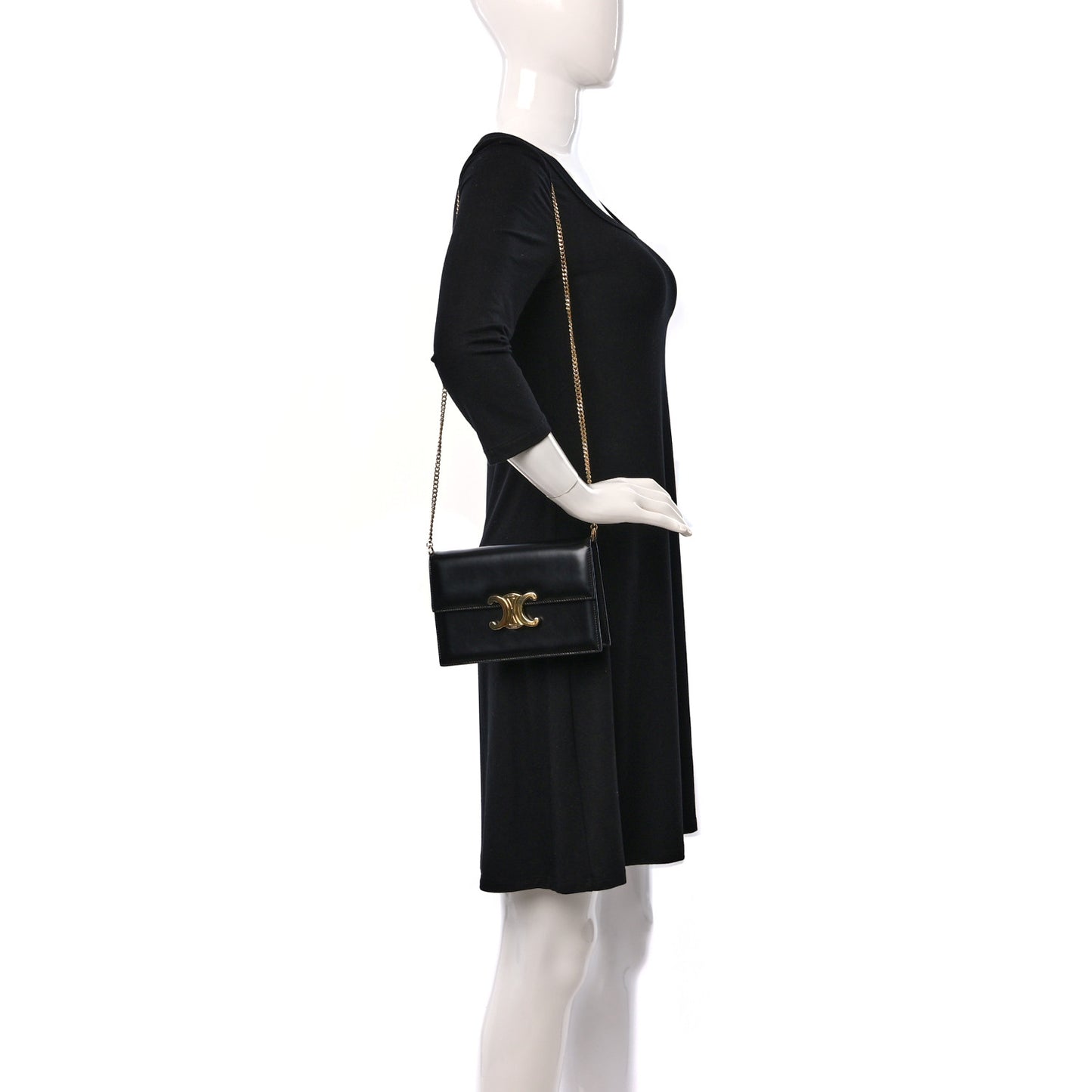 Shiny Calfskin Triomphe Soir Clutch Black