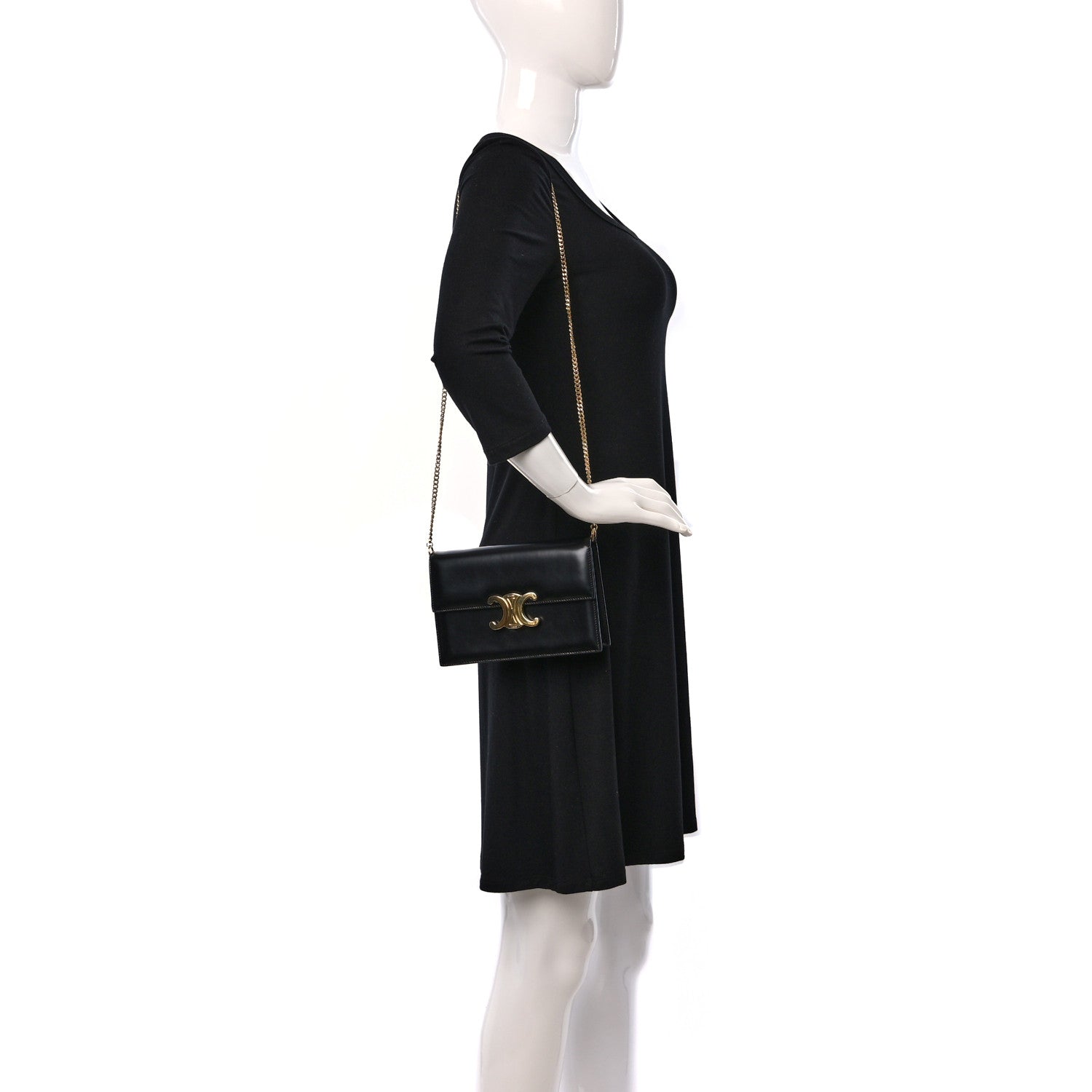 Celine Shiny Calfskin Triomphe Soir Clutch Black 2 of 10
