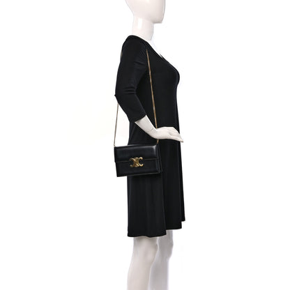 Celine Shiny Calfskin Triomphe Soir Clutch Black 2 of 10