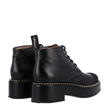 Chanel Calfskin Grosgrain Chain Lace Up CC Short Boots 41 Black 5 of 11