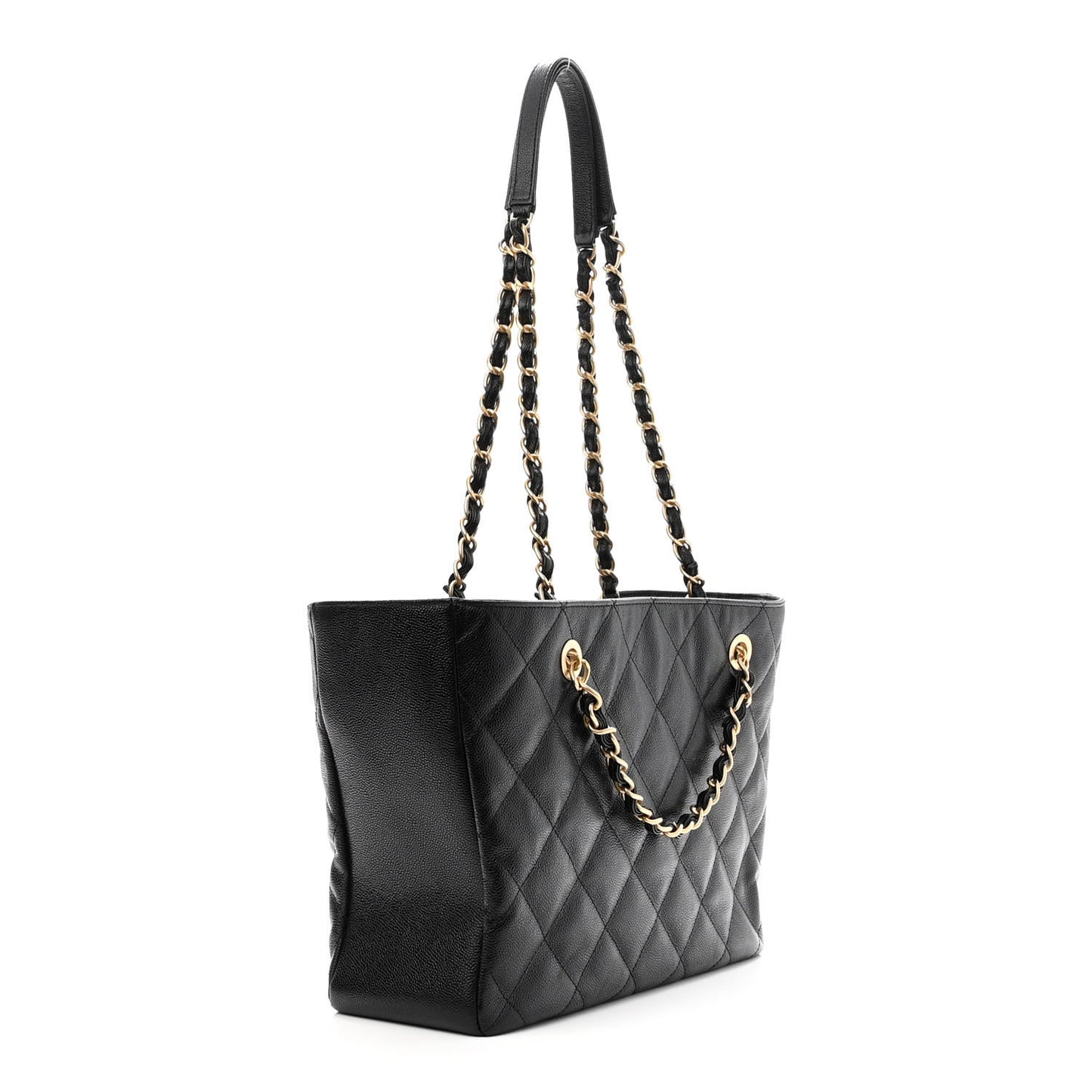 Caviar Quilted Small Shopping Tote Black