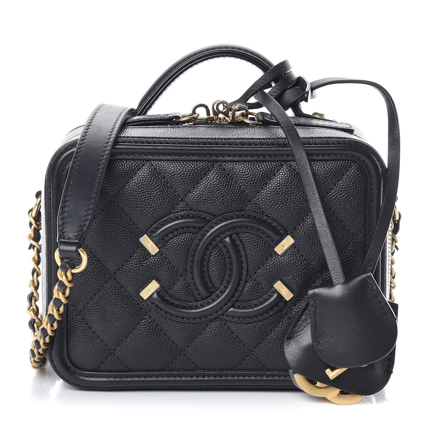 Caviar Quilted Small CC Filigree Vanity Case Black