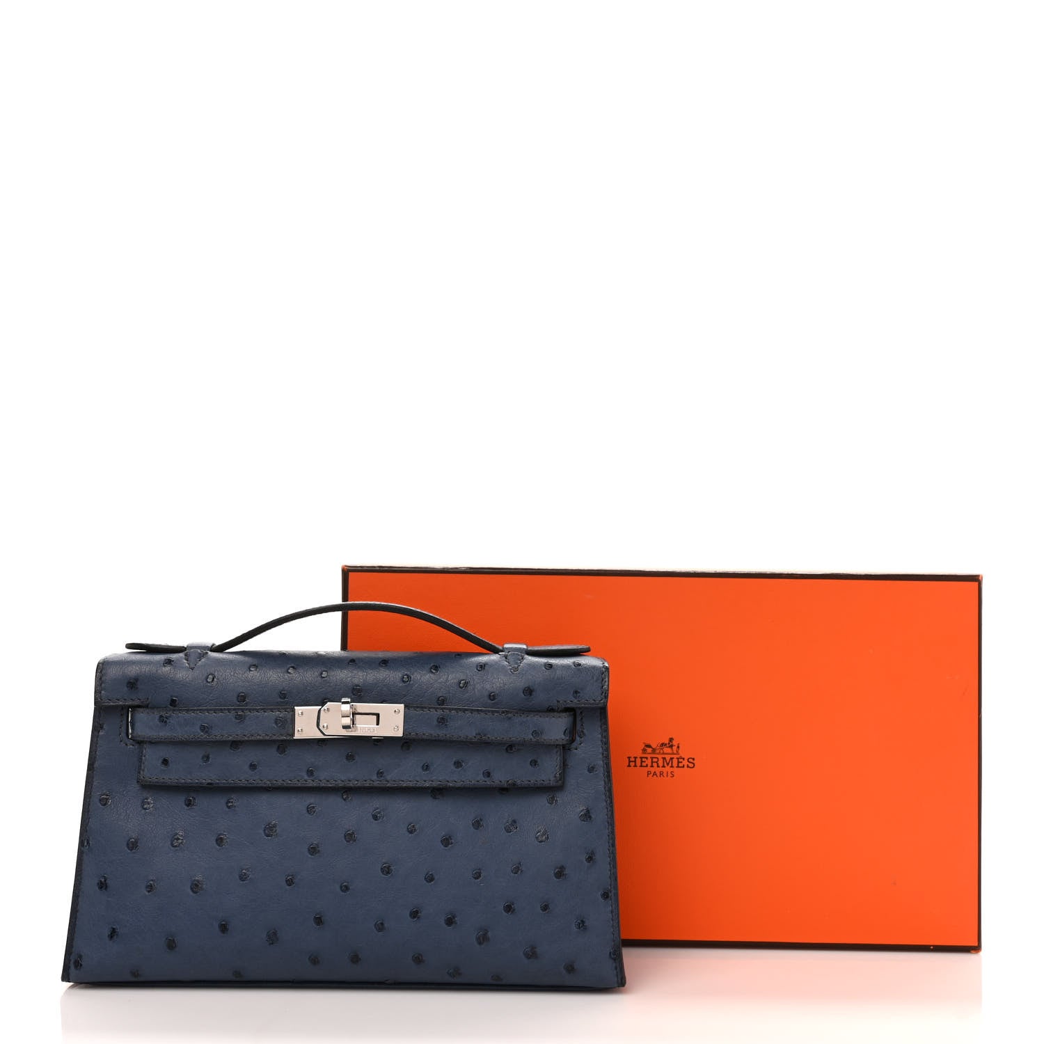 Hermes Ostrich Kelly Pochette Bleu Roi 8 of 8