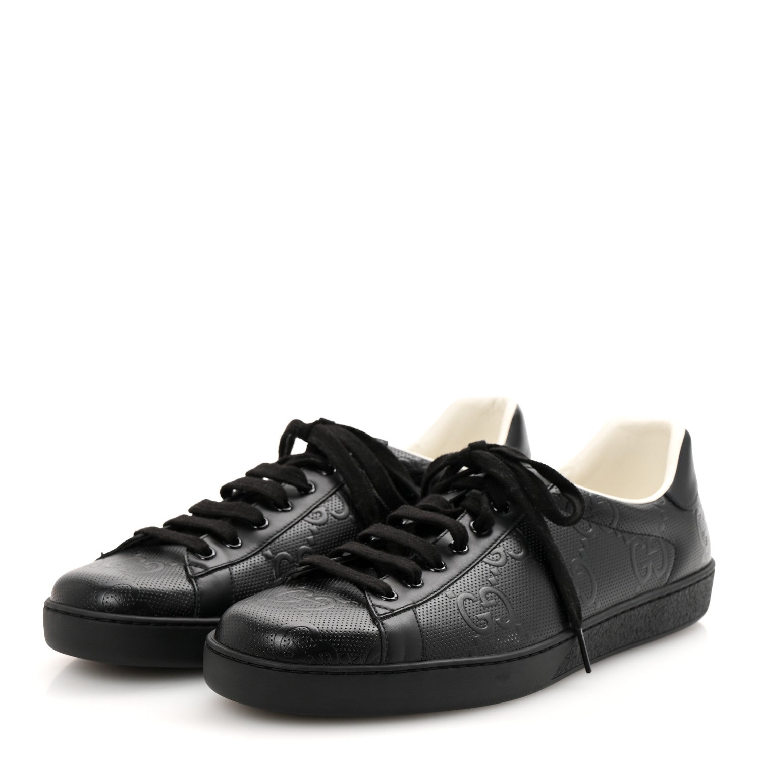 Gucci Calfskin GG Tennis Embossed Mens Ace Sneakers 11 Black 4 of 11