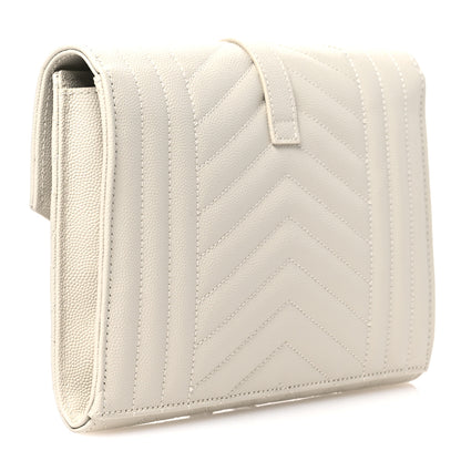 Saint Laurent Grain De Poudre Textured Mixed Matelasse Triquilt Monogram Clutch Blanc Vintage 3 of 7