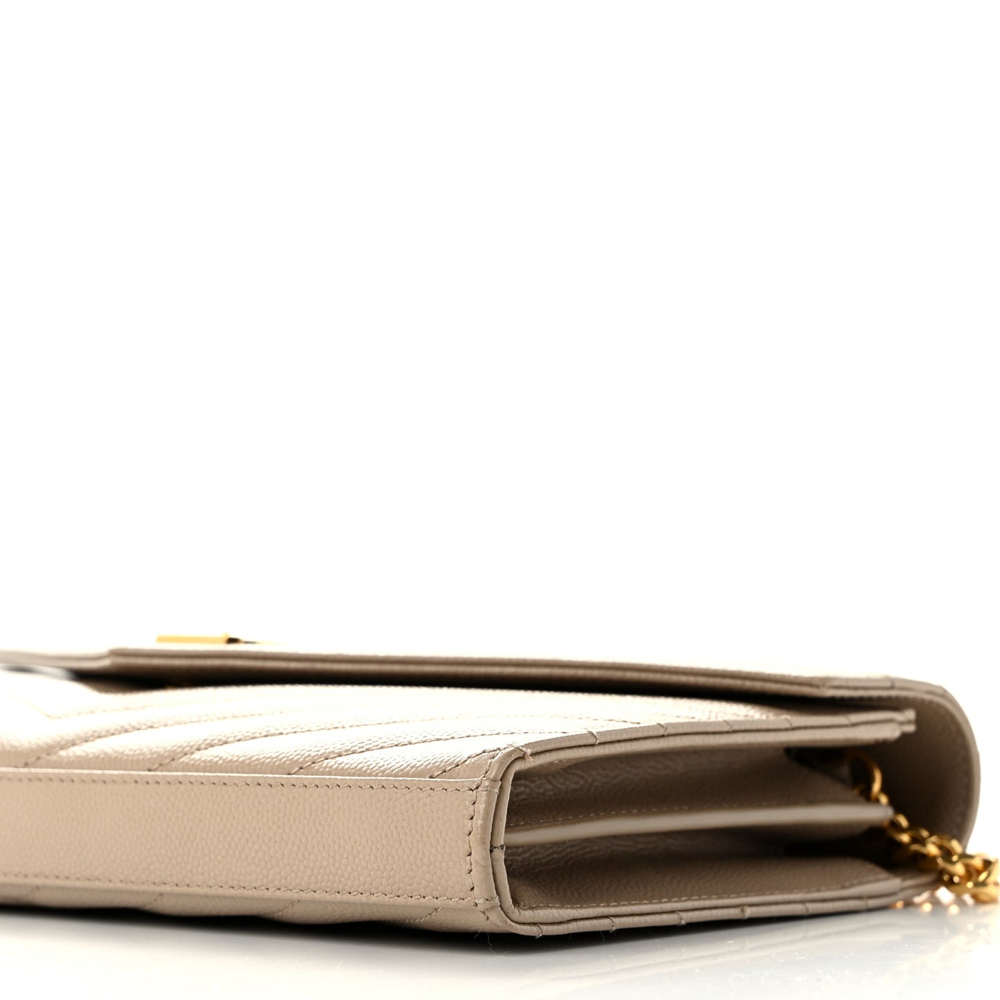 Grain De Poudre Matelasse Chevron Monogram Chain Wallet Dark Beige