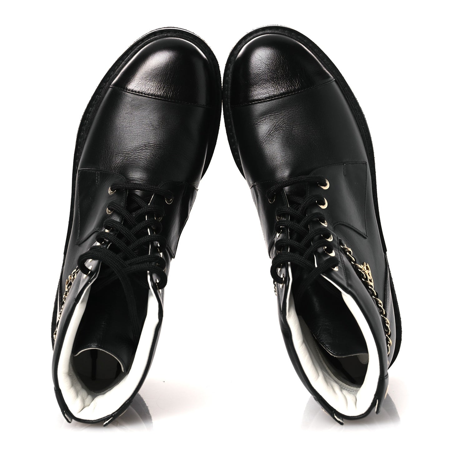 Calfskin Shiny Calfskin Chain Lace Up CC Short Boots 38.5 Black