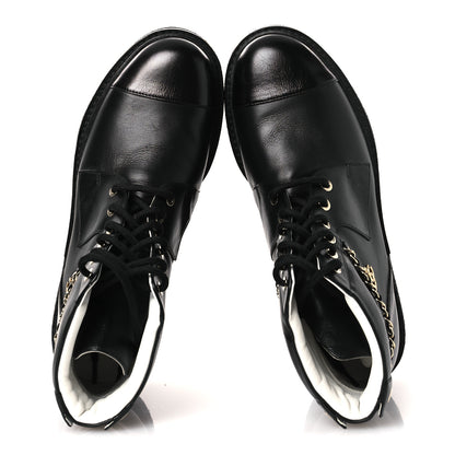 Chanel Calfskin Shiny Calfskin Chain Lace Up CC Short Boots 38.5 Black 2 of 11