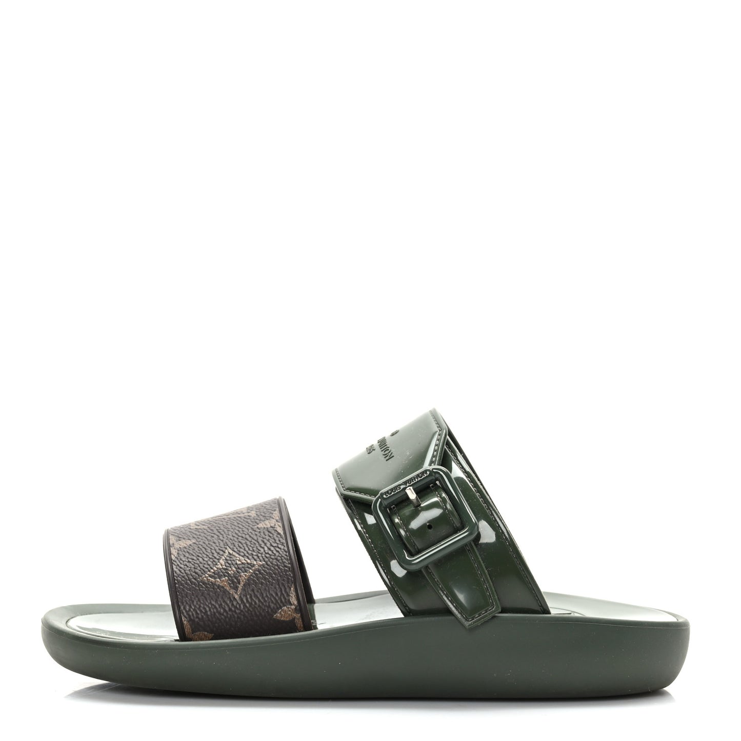 Monogram Sunbath Flat Mule Sandals 35 Kaki