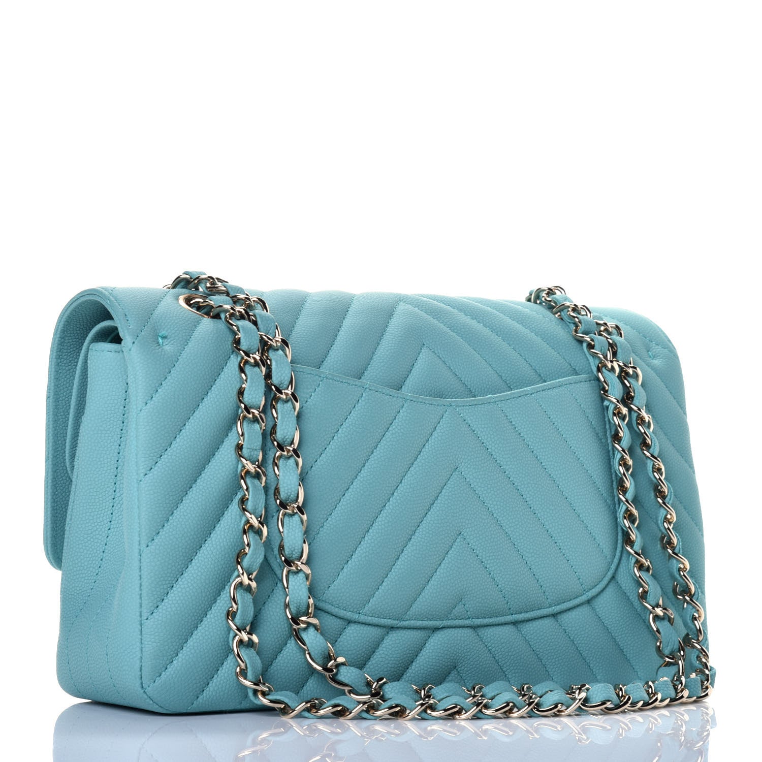 Chanel Caviar Flat Chevron Quilted Medium Double Flap Green 3 of 10