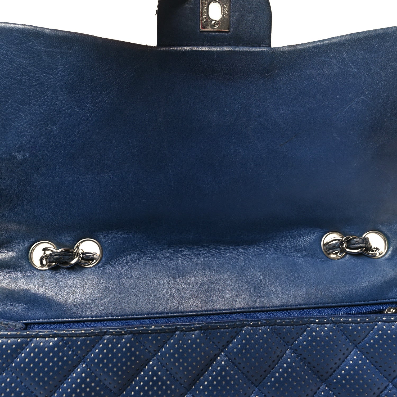 Chanel Lambskin Perforated Jumbo Single Flap Blue 17 of 19