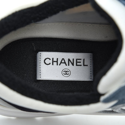 Chanel Nylon Calfskin Suede CC Womens Sneakers 41 Dark Navy White 6 of 14