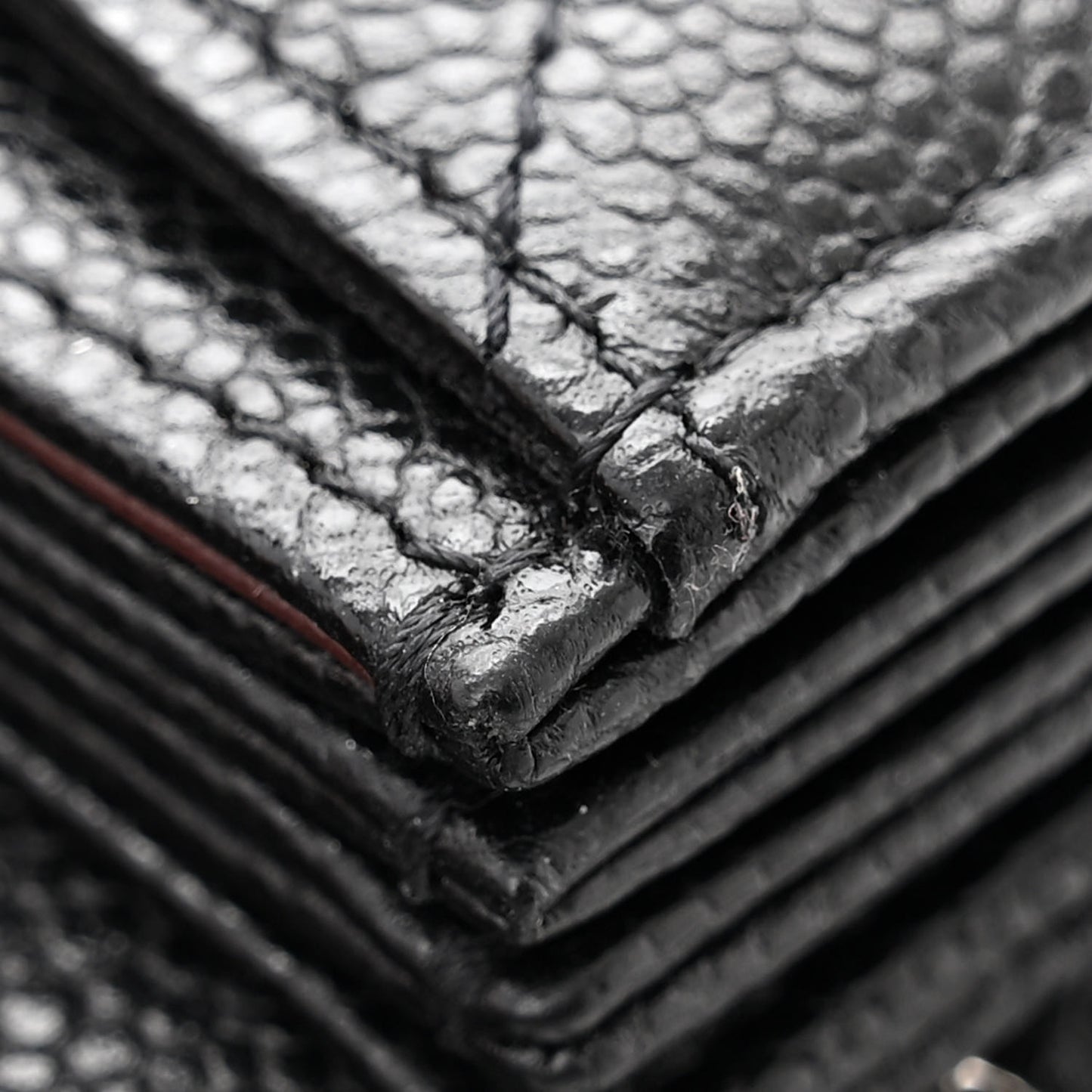 Caviar Quilted Flap Card Holder On Chain Black