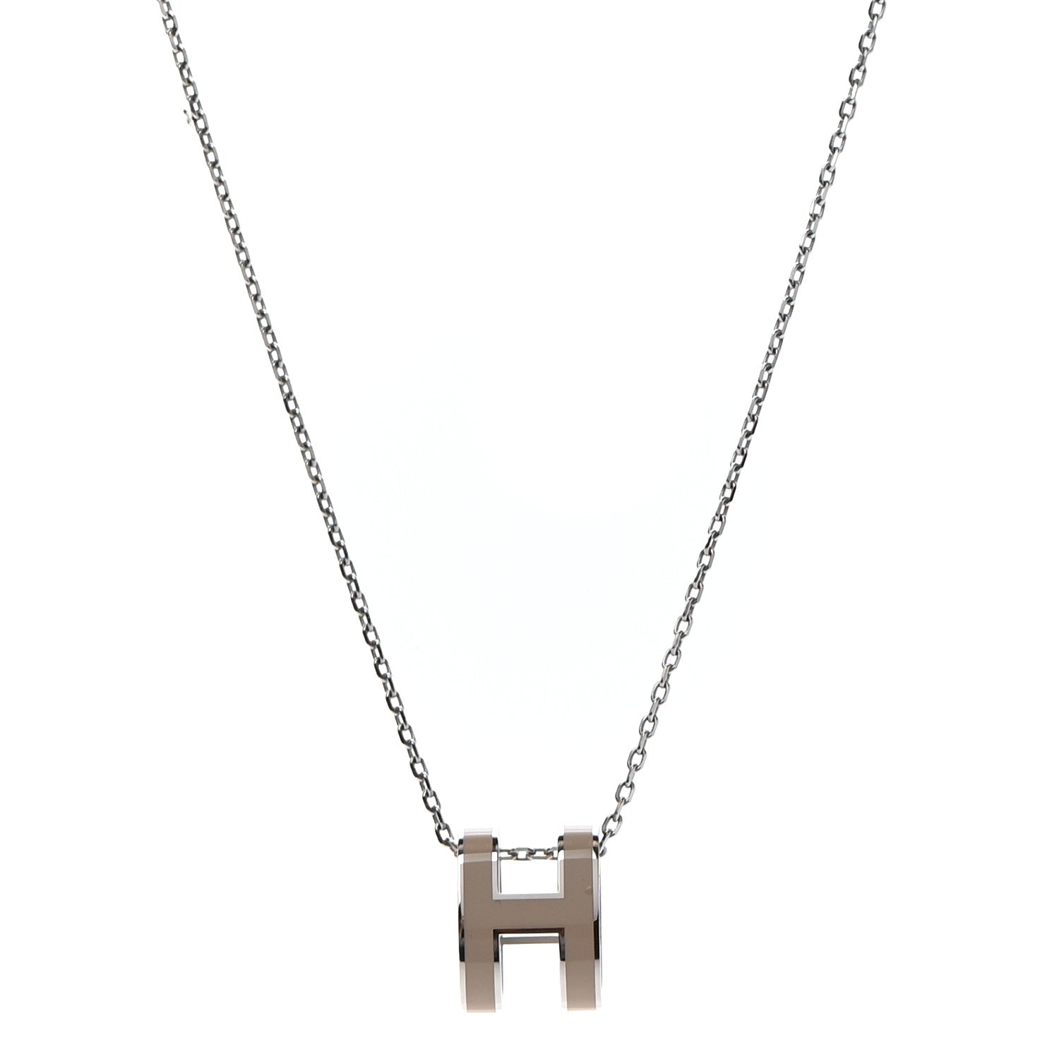 Hermes Lacquered Palladium Pop H Pendant Necklace Marron Glace 1 of 6