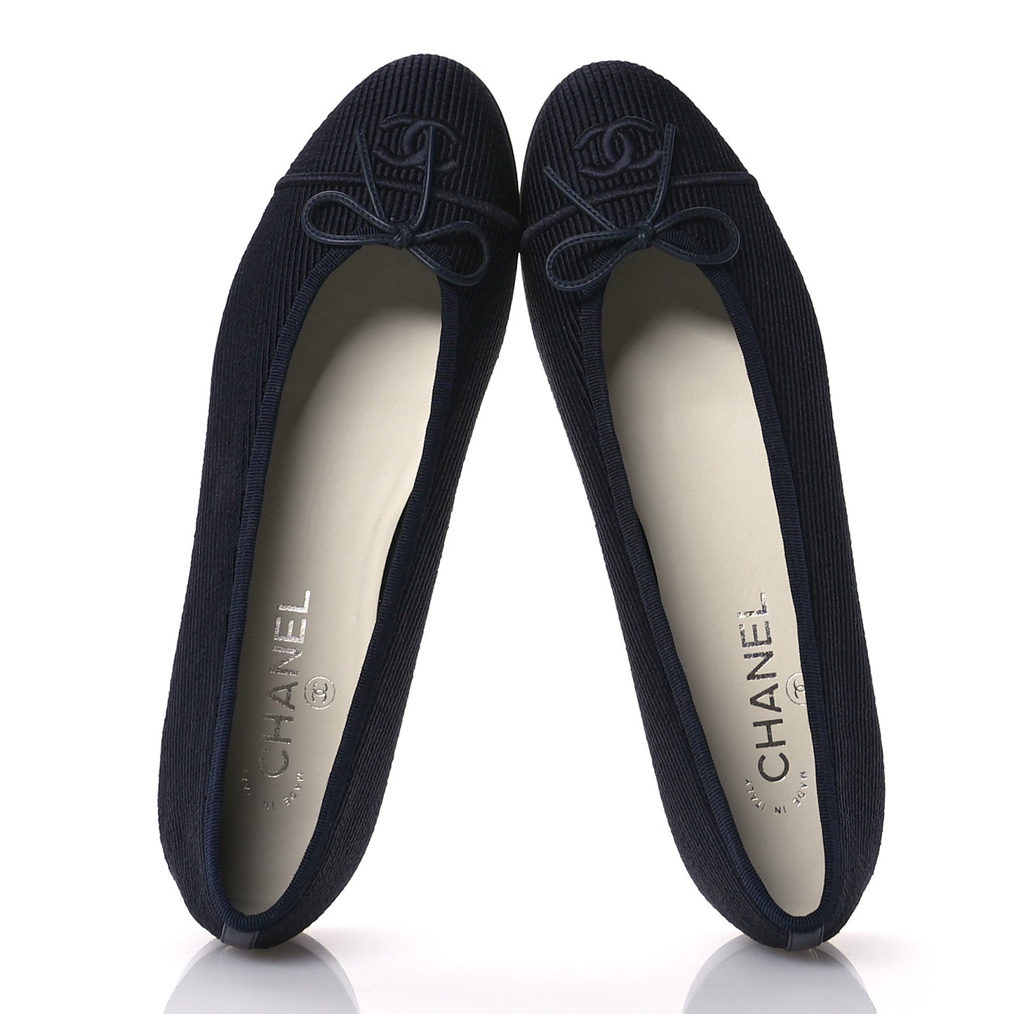 Embroidered Fabric Cap Toe CC Ballerina Flats 40.5 Dark Navy Blue