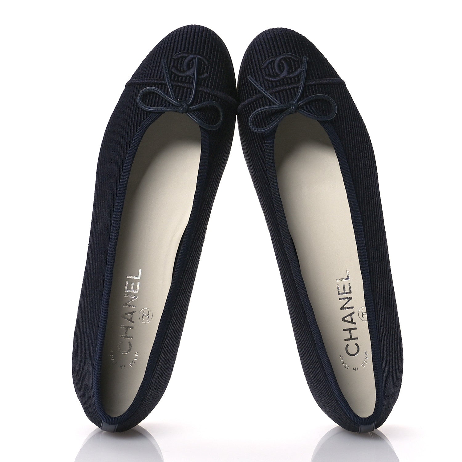 Chanel Embroidered Fabric Cap Toe CC Ballerina Flats 40.5 Dark Navy Blue 2 of 9