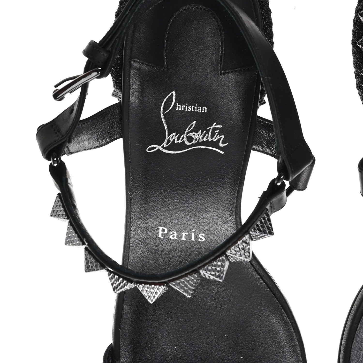 Christian Louboutin Waxed Calfskin Pyrasand 30mm Strappy Sandals 38 Black 8 of 9