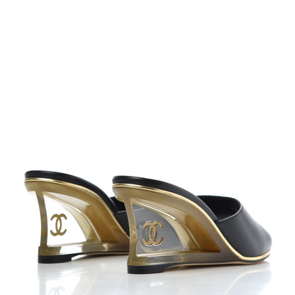 Chanel Lambskin Lucite CC Wedge Mules 35.5 Black 4 of 12