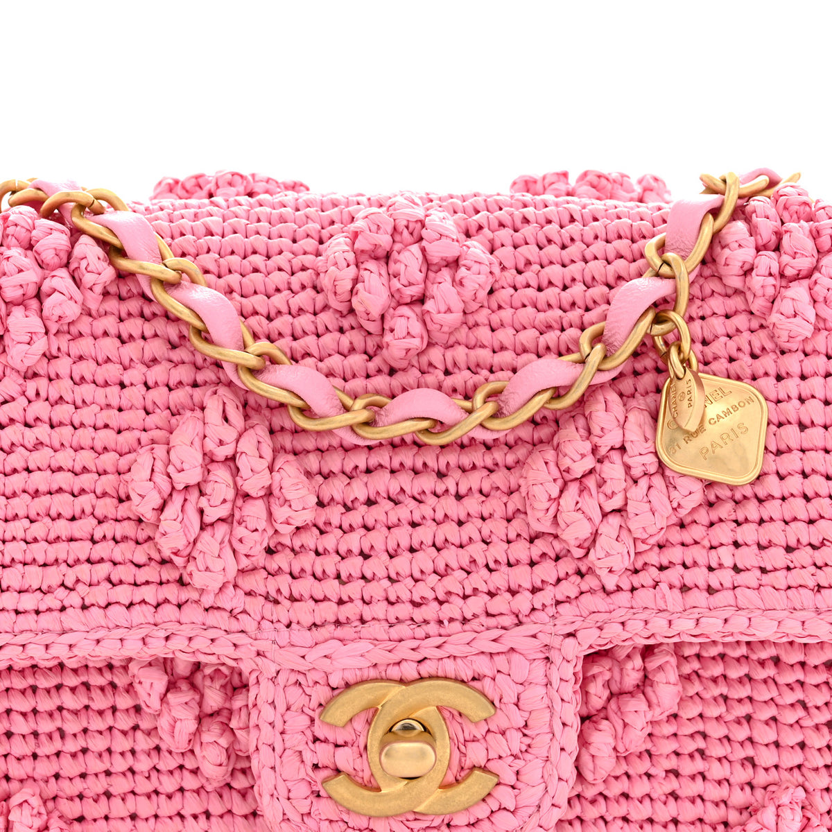Chanel Raffia Small Dolce Raffia Flap Bag Pink 8 of 11