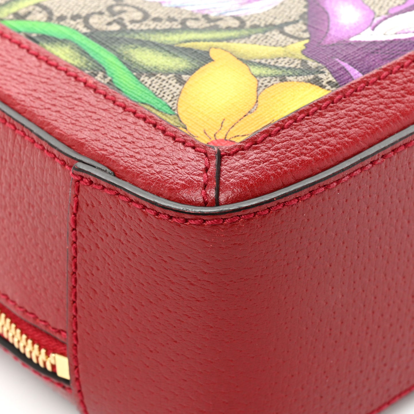GG Supreme Monogram Flora Web Small Ophidia Top Handle Shoulder Bag Hibiscus Red